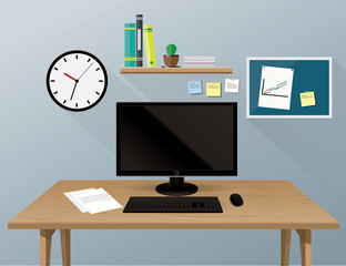 Computer desk, workplace cartoon