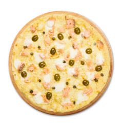 Delicious seafood pizza with olives
