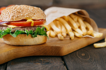 American beef burgers with cheese.
