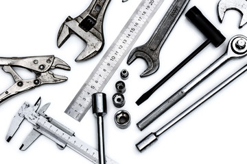 Set of handle metal tools isolated on white.