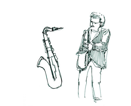 guy with saxophone hand sketch