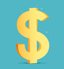 Cartoon big golden dollar sign. Vector illustration