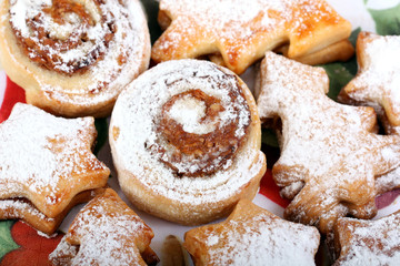 close-up heap of homemade christmas cookies
