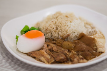 Stewed pork leg with rice and boiled egg