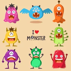 Fotobehang Monster Monster grappige en schattige tekenset