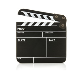 Obraz premium Open Black Clapperboard on a White Background