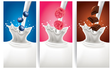 milk splash with blueberry, raspberry, chocolate
