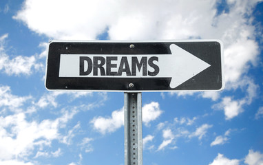 Dreams direction sign with sky background