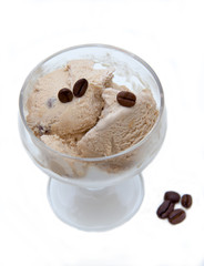 Cup of coffee ice cream on white background top view