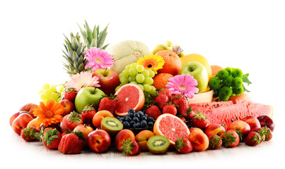 Composition with assorted fruits isolated on white
