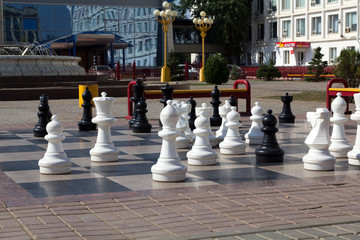 Outdoor chess board with big figures