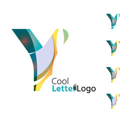 Set of abstract Y letter company logos. Business icons