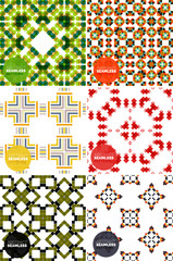 Vector set of colorful seamless geometric patterns. Modern