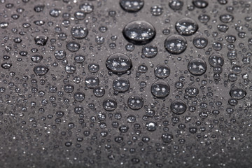 Drops of water on a color background. Gray. Shallow depth of fie