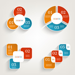 Infographics design template. Business concept with three options. Red, blue, yellow colors.