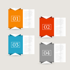 Infographics design template. Business concept with four options. Red, Blue, Orange, Grey colors. Vector illustration.