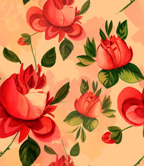 Watercolour roses, seamless background pattern