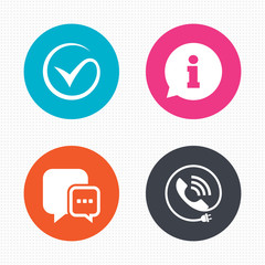 Check or Tick. Phone call and Information sign.