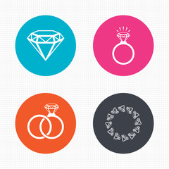 Rings icons. Jewelry with diamond signs.