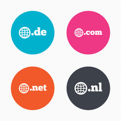 Top-level domains signs. De, Com, Net and Nl.