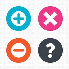Fototapeta premium Plus and minus icons. Question FAQ symbol.