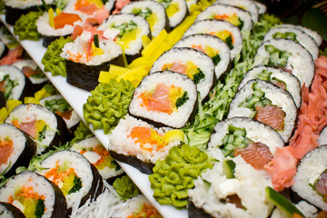 Many various sushi portion texture.