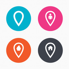 Map pointer icons. Home, food and user location.