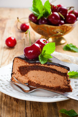 Piece of delicious chocolate mousse cake