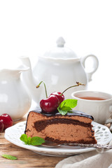 Piece of delicious chocolate mousse cake