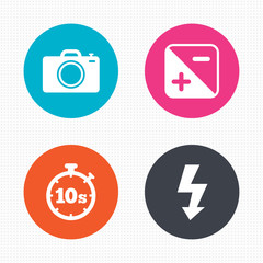 Photo camera icon. Flash light and exposure.