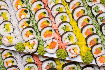 Many various sushi portion texture.
