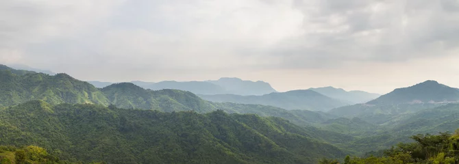Gordijnen panorama bos en berg. © vachiraphan