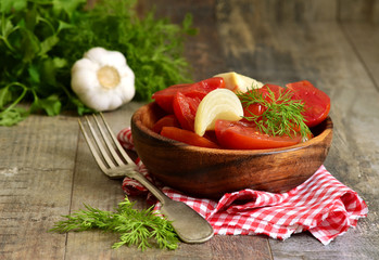 Homemade marinated tomatoes.