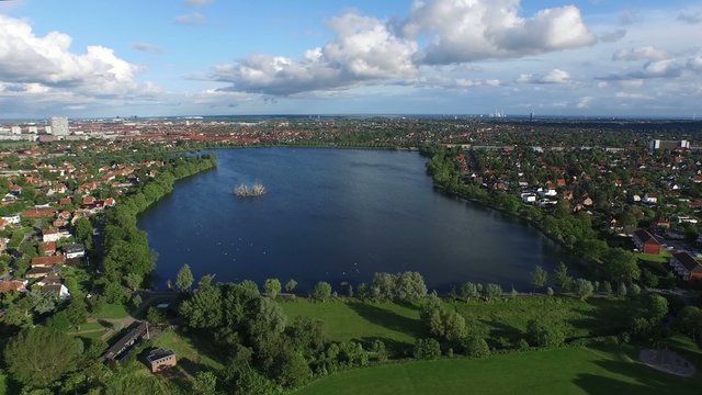 Aerial view of Damhus lake, Denmark