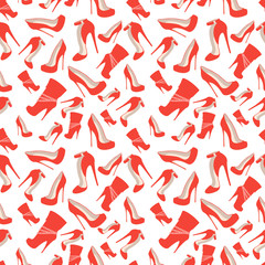 Fototapeta na wymiar Seamless pattern of red shoes at very high heels