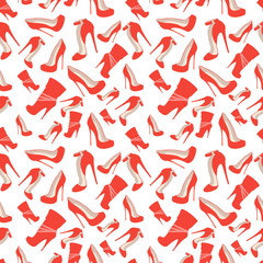 Seamless pattern of red shoes at very high heels