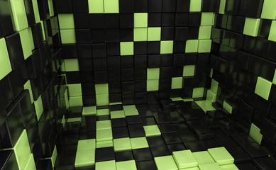 Colorful abstract room. 3d cubes.