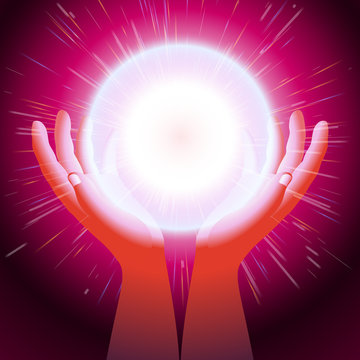 Ball Magic Energy Hand Palm Flash Light Background; Eps10