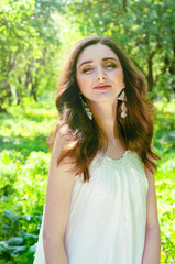 Fototapeta premium Woman in a long white dress