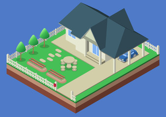 Isometric house and garden yard