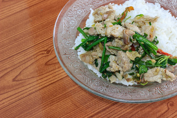 Thai spicy food basil pork fried rice