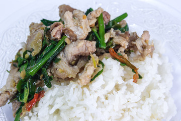 Thai spicy food basil pork fried rice