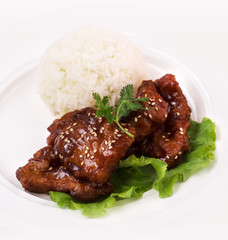 Sweet sour pork chop with rice