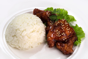 Sweet sour pork chop with rice