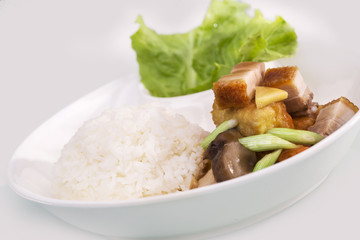 Crispy layered pork rice