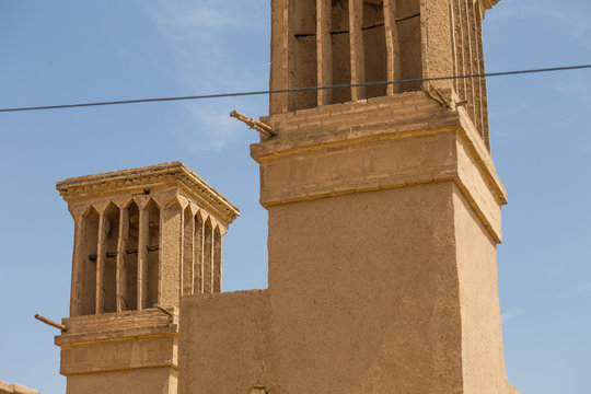 Badgirs on the roof of old house in Yazd, Iran