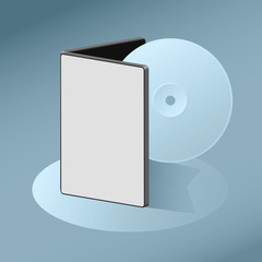 Illustration of disc media (dvd, cd-rom,bluray) and a container case spotlit with shadow.