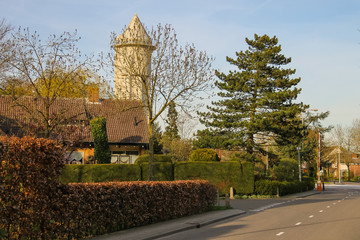 Street in a residential area of Meerkerk, Netherlands