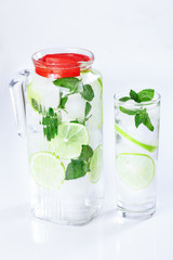 ice water, lime, mint, pitcher