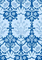 Badezimmer Foto Rückwand Hand-drawn floral seamless pattern vintage background. Blue pattern can be used for wallpaper, textile, pattern fills, web page background, surface textures, packaging, and invitations © cosveta
